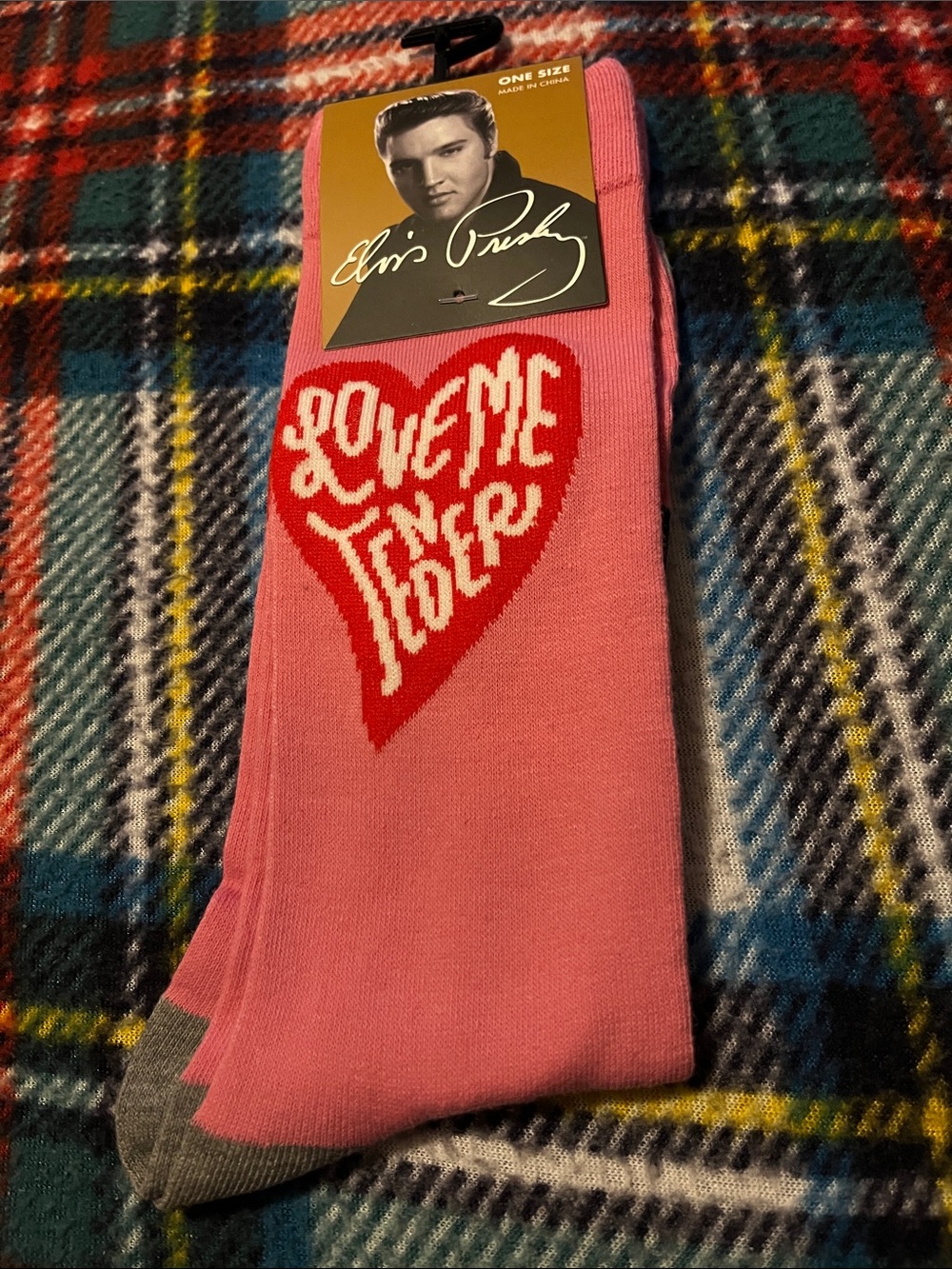 Love Pink Crew Socks with Red Heart Graphic